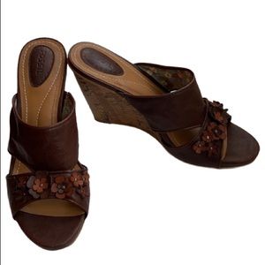 Fossil Cork Wedge Leather Flowers Slide shoes